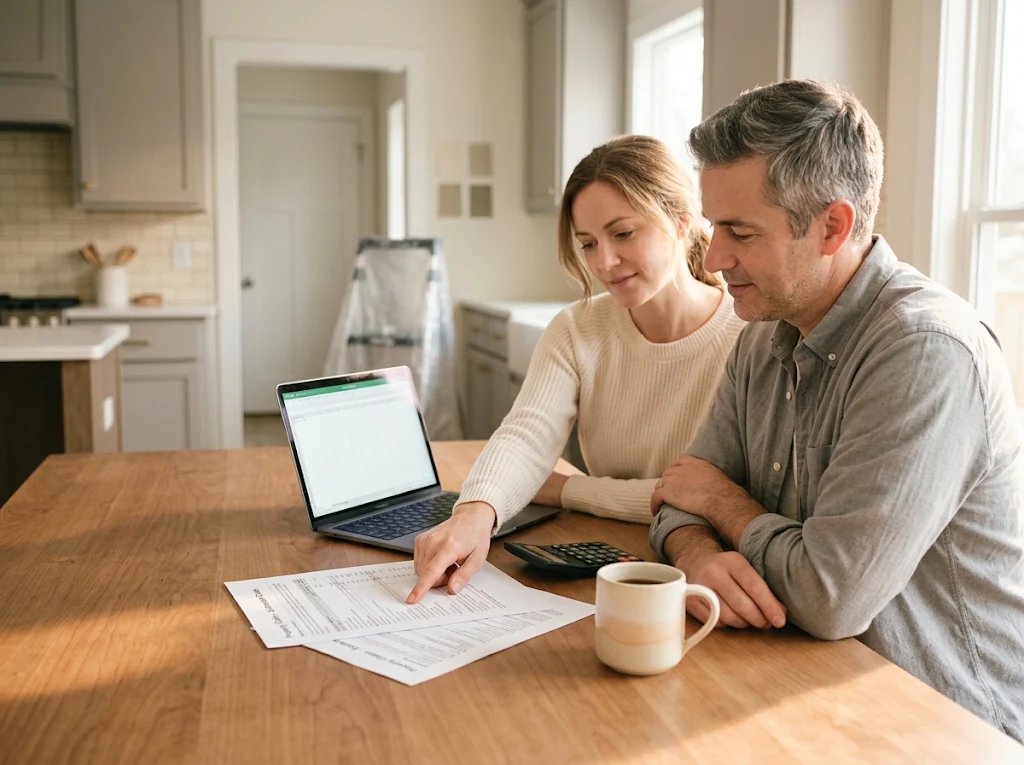 Couple reviewing their insurance estimate on a laptop at home